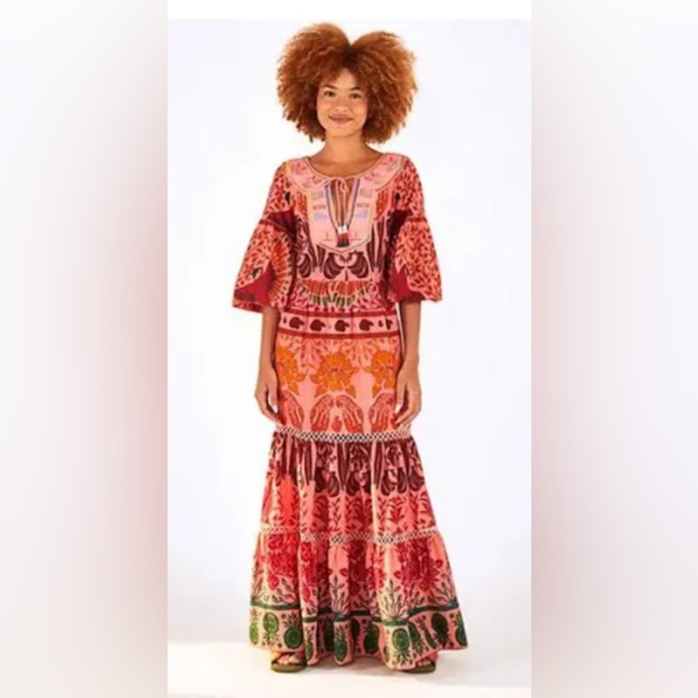 FARM Rio NWOT Ainika Macaws Red/Pink Maxi Dress Small